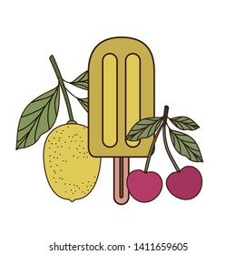 ice cream of tropical fruits on white background