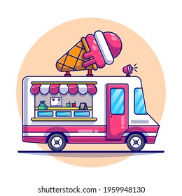 Ice Cream truck cartoon illustration. Food Truck concept flat illustration.