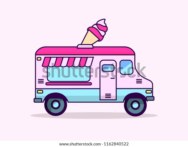 Ice cream truck.\
Cartoon vector\
illustration