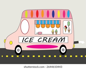 "Ice Cream Truck" é uma pintura infantil alegre com um caminhão brilhante e colorido repleto de delícias de sorvete.