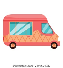 Ice cream truck decorated with an ice cream cone pattern is waiting for customers