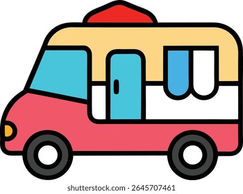 ice cream truck doodle style vector art illustration.