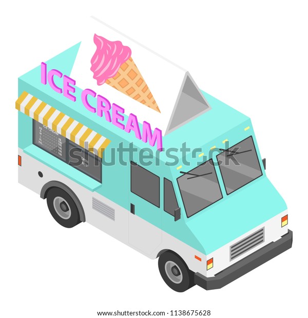 Ice cream truck icon.\
Isometric of ice cream truck vector icon for web design isolated on\
white background