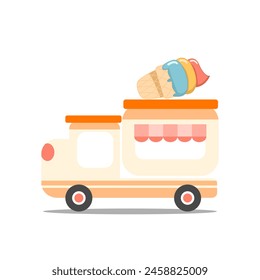 Ice cream truck logo. On white background. Vector illustration. 
