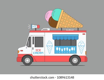 Ice Cream Truck, mobile shop. flat style. isolated on black background