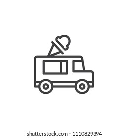 Ice cream truck outline icon. linear style sign for mobile concept and web design. Mobile food truck simple line vector icon. Symbol, logo illustration. Pixel perfect vector graphics