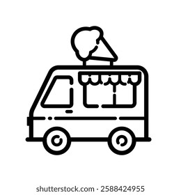 Ice Cream Truck Outline Icon Isolated On White Background