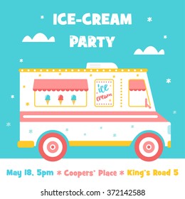 Ice Cream Truck. Party Invitation