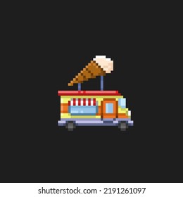 ice cream truck in pixel art style