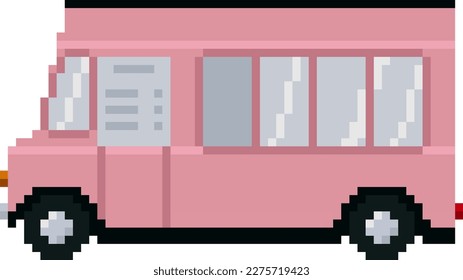 Ice cream truck in pixel art style. Street food.
