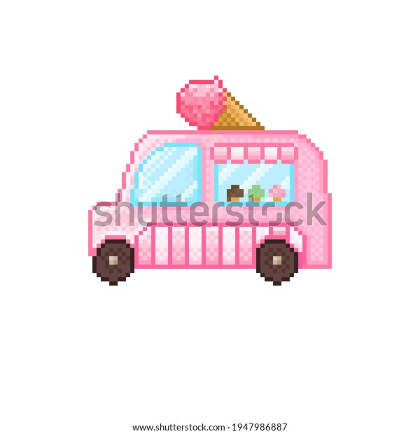 Ice cream\
truck pixel art. The ice cream van. Street food. Pixel art. Icon\
Ice cream truck. Vector\
illustration.
