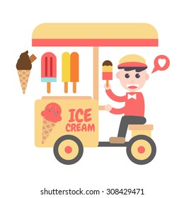 Ice Cream Truck Sales , Vector Illustration. Flat Design Elements.