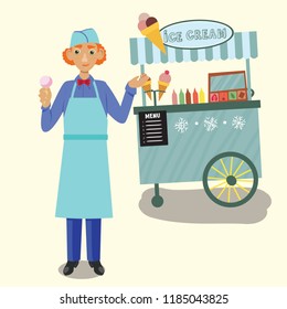 ice cream truck and seller