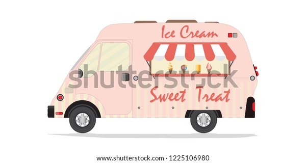 Ice cream truck side view modern van\
transport flat vector\
illustration.