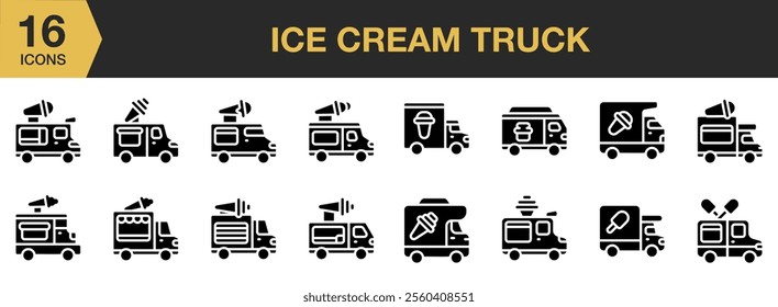 Ice Cream Truck solid icon set. Solid icons vector collection.
