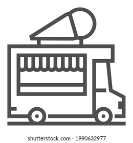 Ice cream truck, square line vector icon
