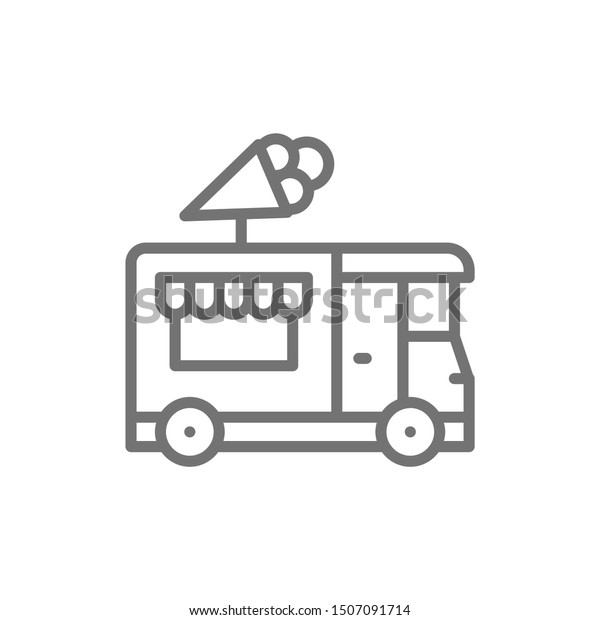 Ice cream truck,
street fast food line
icon.