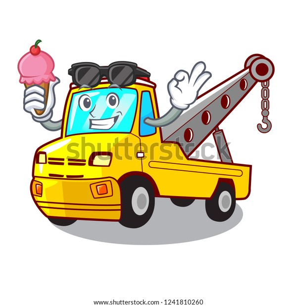 With ice\
cream truck tow the vehicle with\
mascot