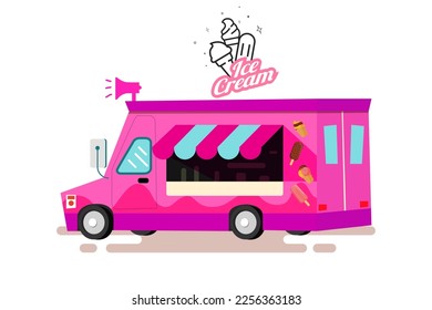 Ice cream truck. Vector hand drawn illustration