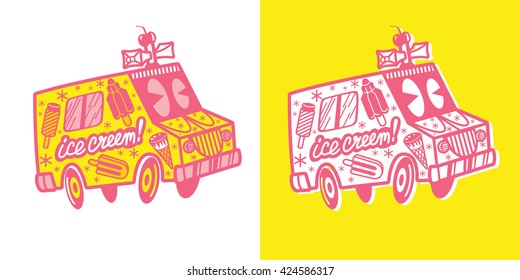 Ice Cream Truck Vector Icon Set - Compound paths