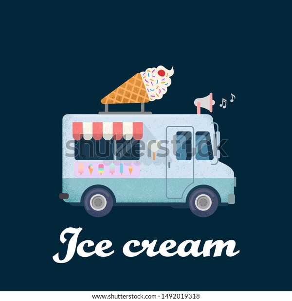 Ice cream truck,\
vector illustration with noises, design element for holiday,\
postcards and web,\
stickers