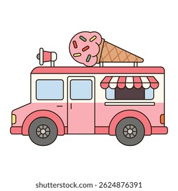 ICE CREAM TRUCK vehicle icon doodle cute line illustration single symbol simple minimal clean flat transportation city doodle