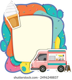 Ice cream truck with vibrant background and cone
