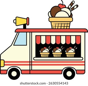 Ice cream truck with waffle scoops illustration