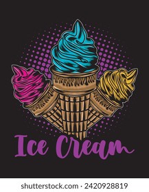 Ice Cream T-shirt Design Ice Cream Vector art Illustration Colorful Vector