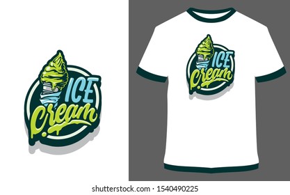 Ice Cream t-shirt - vector design illustration, it can use for label, logo, sign, sticker for printing for the family t-shirt.