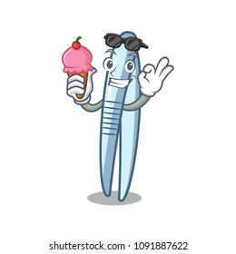 With ice cream tweezers character cartoon style