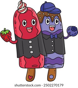 Ice Cream Twin Popsicle Cartoon Colored Clipart 