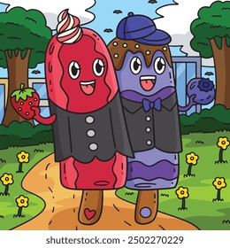 Ice Cream Twin Popsicle Colored Cartoon 