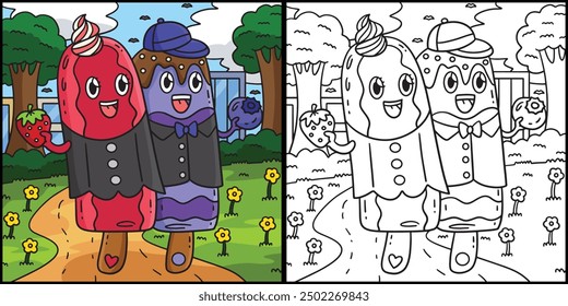 Ice Cream Twin Popsicle Coloring Page Illustration