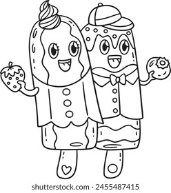 Ice Cream Twin Popsicle Isolated Coloring Page