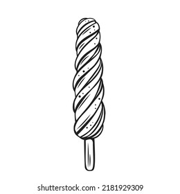 Ice cream, twisted lolly pop on stick outline icon vector illustration. Hand drawn line spiral sweet popsicle ice cream, candy twister with vanilla or fruit flavour, summer frozen dessert for kids