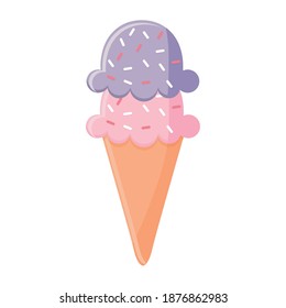 ice cream with two balls of a pink and purple color in a cone vector illustration design