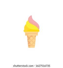  Ice cream. Two flavored ice cream in a waffle cone. Flat style.