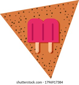 ice cream or two popsicle icon, brown background with texture and triangular shape