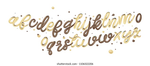 Eiscreme-Typografie einzeln auf weißem Hintergrund. Vanilla- und Schokoladenbriefe. 3D-Nachtisch-Schriftart. Vektorgrafik.