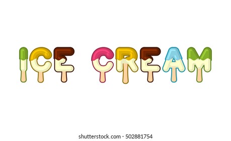 Ice cream typography. Popsicle alphabet. Cold sweets ABC. Food printing. Edible letters. dessert lettering