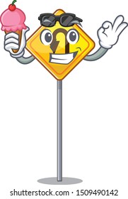 With ice cream u turn sign shaped the cartoon
