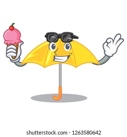 With ice cream umbrella yellow in a shape cartoon