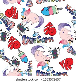 Ice cream with unicorn  concept pattern seamless