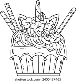 Ice Cream with Unicorn Horn Isolated Coloring 