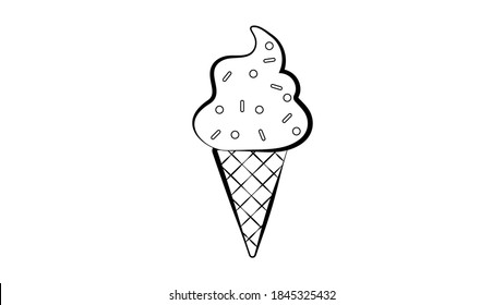 ice cream of an unusual shape in a waffle glass on a white background, vector illustration. milk dessert. on creamy berry balls, sweet sugar sprinkles. drawing in the style of a pencil sketch.