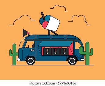 Camión helado con fondo de desierto con cactus