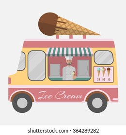 Ice cream van. Flat design vector illustration. Street Ice cream.