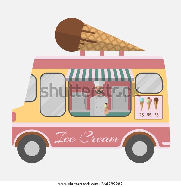 Ice cream van. Flat design vector illustration.\
Street Ice cream.