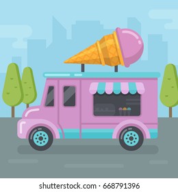 Ice cream van flat illustration